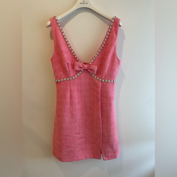 Self Portraits Pink Boucle V-Neck Mini Dress - Picture 3 of 5